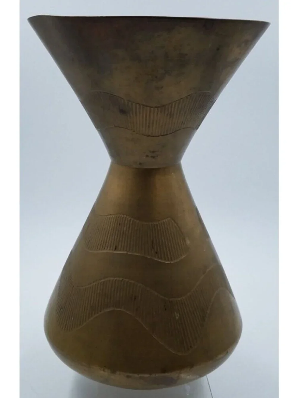 Vintage Sarna Brass Spittoon Vase India Hourglass Shaped Etched 9